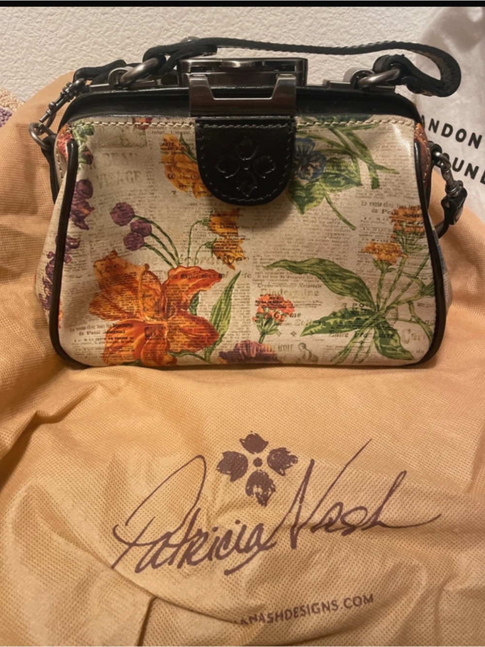Patricia Nash Floral Print Crossbody in Cream, Orange and Green